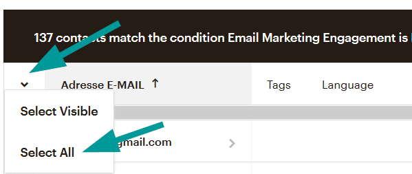 Mailchimp : Nettoie tes inactifs 31 sélectionner tous contacts