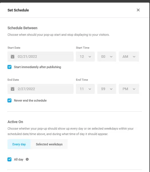 Des popups élégantes pour promouvoir ta newsletter, tes offres... sur WordPress 83 choix dates et jours
