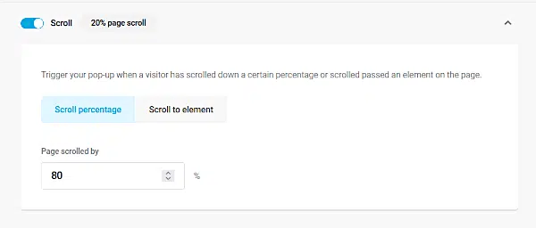 Des popups élégantes pour promouvoir ta newsletter, tes offres... sur WordPress 85 pourcentage de scroll